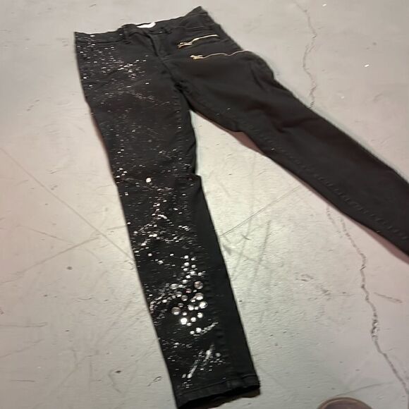 Custom DYNDNM Kate Upcycled Size 27 Black + White Paint Splatter Motto Jeggings - Picture 6 of 8